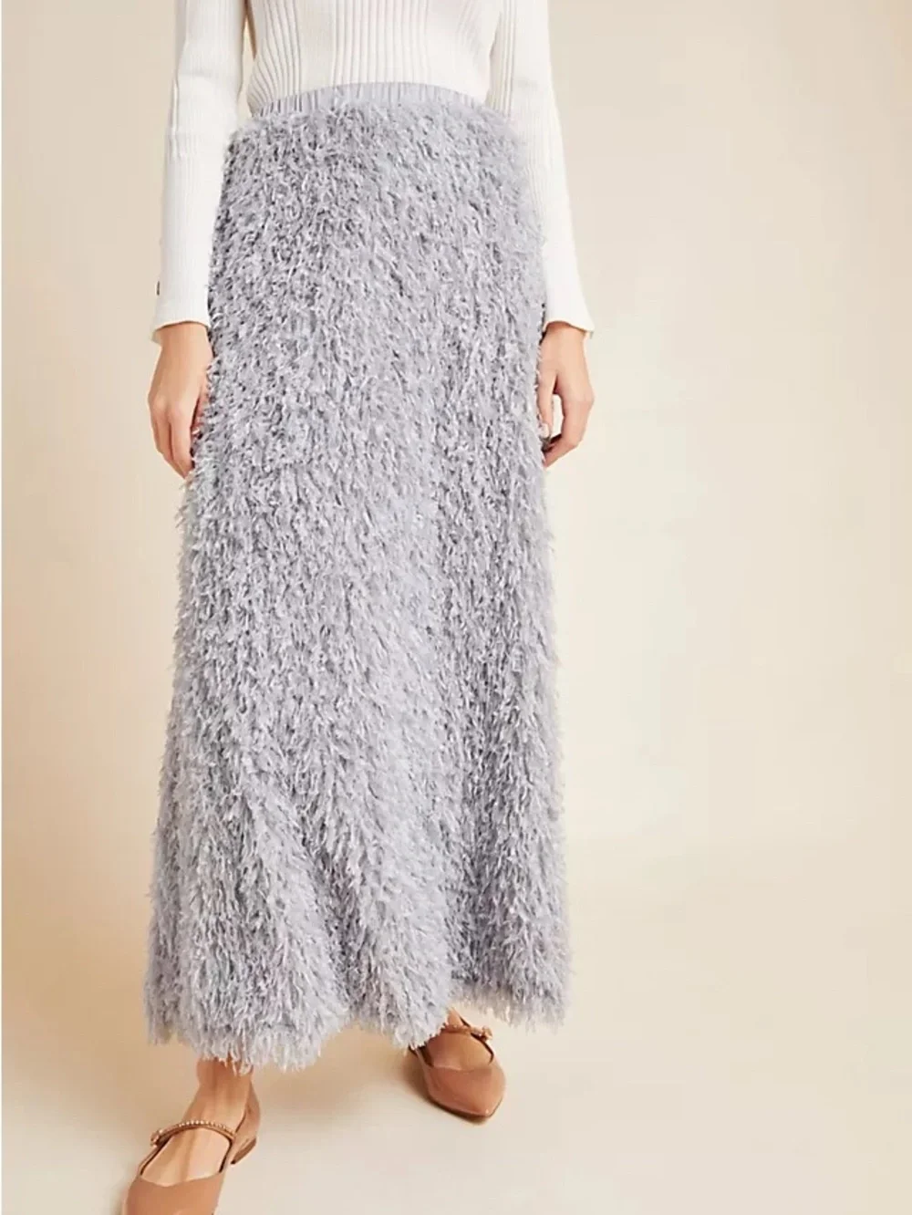 Anthropologie Gray/Blue Shaggy Maxi Skirt